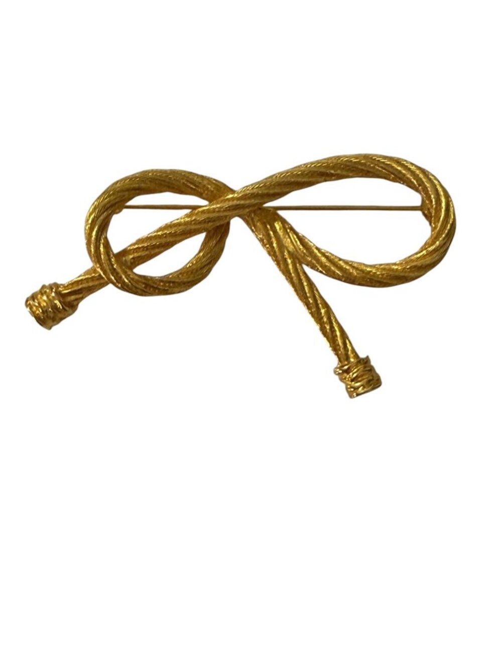 Vintage Gold Tone Twisted Rope Bow Knot Statement Brooch Pin 3" 1980s